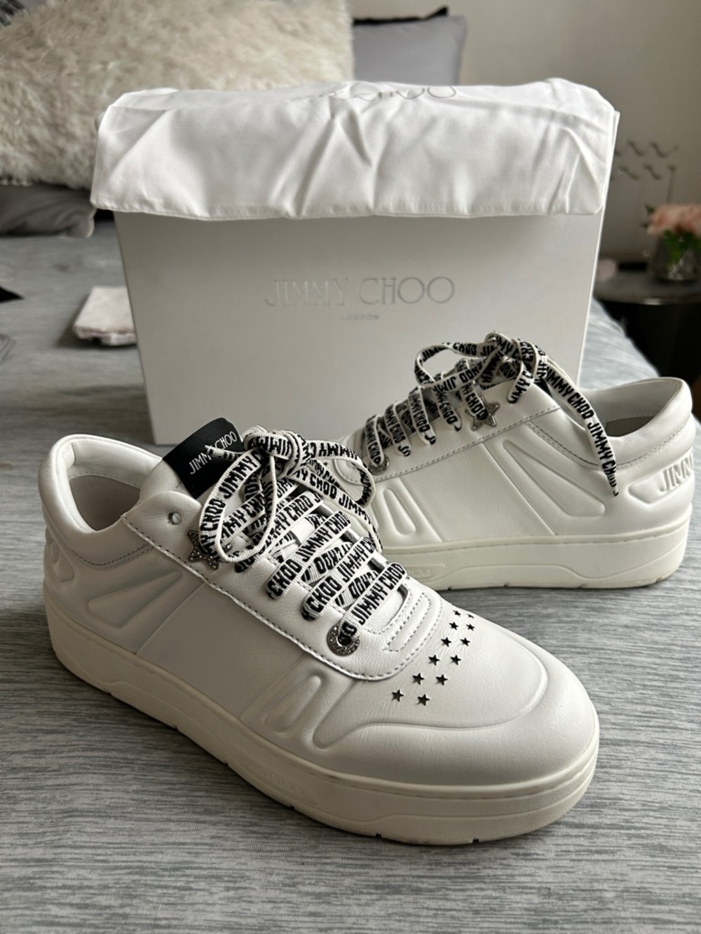 Jimmy Choo White Platform Logo-Print Lace Sneakers - Picture 4 of 10